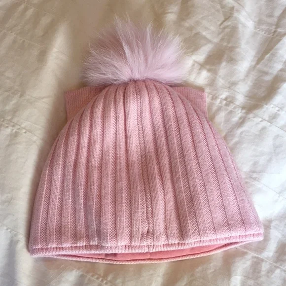 Kitty Cat Ear Beanie Hat With Fox Fur Pom Pom - Picture 6 of 10